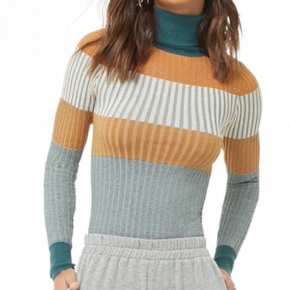 NWOT Forever 21 Striped Colorblock Turtleneck Top